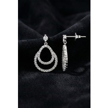 Roza Silver 925 Ayar Gümüş Rodyum Kaplama Zirkon Taşlı Çift Katmanlı Damla Çivili Küpe