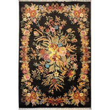 El Dokuma Afgan Halı Karabağ Desenli Siyah Renk 6 Metre Kare