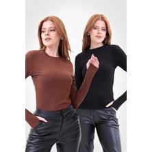 Yade Fashion Parmak Detaylı Bisiklet Yaka Body  2\'li Set