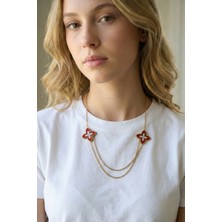 Jewels of Hope Kırmızı Zirkon Taşlı Yıldız 316L Çelik Kadın Kolye - Kararmaz Gold Zincir 47 cm