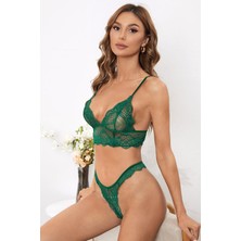 Intive Lingerie Kadın Yeşil Çapraz Sırt Detaylı Şık Bralet Takım