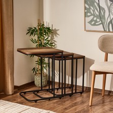 Just Home Metal Ayaklı Tekerlekli C Zigon Sehpa - Barok Ceviz - 62X48X41 cm