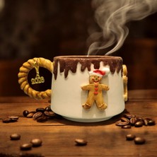 Bonita Bon Luxe 3D Kabartmalı Yeni Yıl 2026 Veya Harf Charm Hediyeli El Yapımı Seramik Kurabiye Adam Kupa Bardak Mug