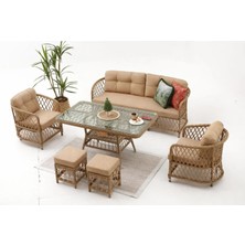 Divona Home Palm Alüminyum Rattan Bahçe Balkon Oturma Grubu (3+1+1+Masa ) MİNDER CAPPUCİNO RENKGELMEKTEDİR