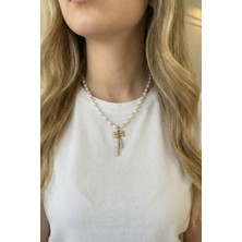 Jewels of Hope Fiyonk Figür Zirkon Taşlı İnci Kolye 47 Cm Kadın Paslanmaz Çelik Kolye