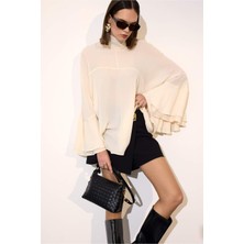 DeFacto Fashion Fit Dik Yaka Krep Uzun Kollu Bluz G8612AX26SP