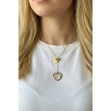 Jewels of Hope Altın Rengi Beyaz Taşlı Kalpli Kolye 316l Paslanmaz Çelik Antialerjik 57 cm