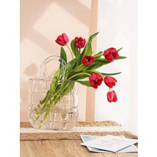 PremiumPort Şeffaf Cam Vazo, Dekoratif Çanta Şekli, Modern ve Şık Tasarım