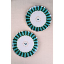 Tabak Evi Porselen Butterfly Collection Altın Yaldızlı Pasta Tabağı Yeşil 20,50CM 2 Li