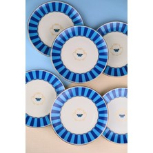 Tabak Evi Porselen Butterfly Collection Altın Yaldızlı Pasta Tabağı Mavi 20,50CM 6 Lı