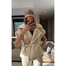 Zeynep Öykü Style Kadın Kemerli Peluş Yelek | Oversize Rahat Kalıp Şık Yelek