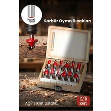MiraLive Profesyonel 12'li Ahşap Freze Ucu Seti 12MM Şaft | Rulmanlı Karbür Oyma Bıçakları Ahşap Kutulu