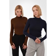 Yade Fashion Kadın Parmak Detaylı Body 2’li Set