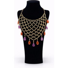 Pangu Renkli Taş Detaylı Altın Renk Zincir Ağ Kolye