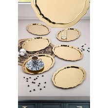 6 Adet Paslanmaz Çelik Oval Dalgalı Sade Kahve ve Sunum Tepsisi 20 cm x 25 cm