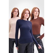 Yade Fashion Parmak Detaylı Bisiklet Yaka Body 3\'lü Set