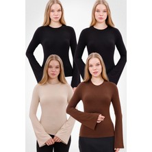 Yade Fashion Kadın Ispanyol Kol Body 4’lü Set