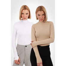 Yade Fashion Kadın Parmak Detaylı Body 2’li Set