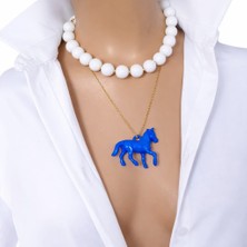 Sinem Şanlı Atelier At Figürlü Renkli Akrilik Boncuk & Çelik Zincir Ikili Kolye Seti Rengini Seç