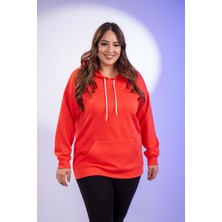 Roxxlen Kadın Büyük Beden Önden Cepli Kapüşonlu Sweatshirt