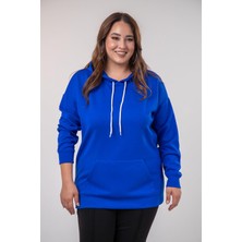 Roxxlen Kadın Büyük Beden Önden Cepli Kapüşonlu Sweatshirt
