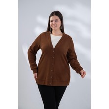 Roxxlen Büyük Beden Düğme Detaylı Triko Hırka