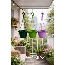 Veniv 3 Adet Askılı Dekoratif Saksı - Askılar Dahil- 18 cm x 12 cm