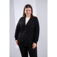 Roxxlen Büyük Beden Düğme Detaylı Triko Hırka