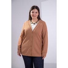 Roxxlen Büyük Beden Düğme Detaylı Triko Hırka