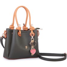 Nas Bag Kadın Charmlı Mini El ve Çapraz Çanta (En :19 cm , Boy:15 Cm) Haki Taba Lopez
