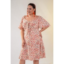 Roxxlen Büyük Beden Kadın Önü Bağlamalı Elbise