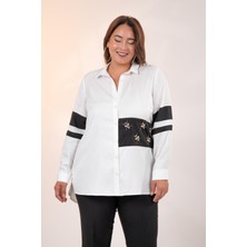 Roxxlen Büyük Beden Garnili Beyaz Gömlek