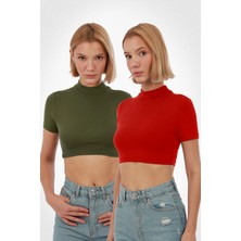 Yade Fashion Kadın Kısa Kol Crop 2\'li Set