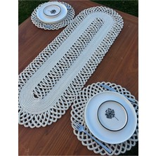 Home İnn 2 Kişilik Sofra Seti Hasır Görünümlü Amerikan Servis- Runner - Leke Tutmaz Beyaz