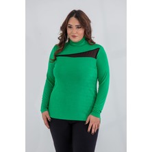 Roxxlen Kadın Büyük Beden Boğazlı-Şifon Garnili Bluz