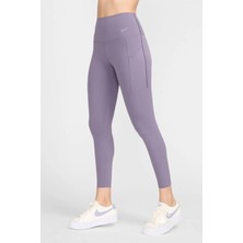 Nike Dri Fit Universa High Rise 7/8 Length Kadın Yüksek Bel Lazer Kesim Toparlayıcı 2 Cepli Dalgıç Kumaş Tayt Mor