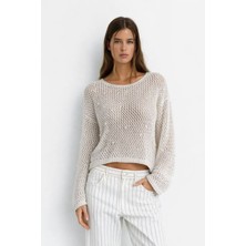 Hakke Inci Detaylı File Örgü Kadın Triko Kazak