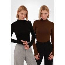 Yade Fashion Kadın Parmak Detaylı Body 2’li Set