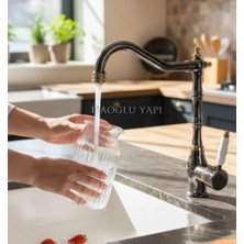 İsaoğlu Yapı Füme Mutfak Bataryası Gold Füme Çift Renk Retro Mutfak Armatür Özel Tasarım Pirinç Malzeme