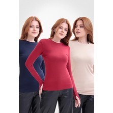 Yade Fashion Parmak Detaylı Bisiklet Yaka Body 3\'lü Set