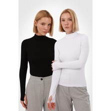 Yade Fashion Kadın Parmak Detaylı Body 2’li Set