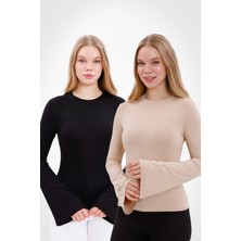 Yade Fashion Kadın Ispanyol Kol Body 2’li Set