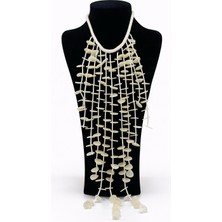 Pangu Doğal Taş Görünümlü Ekru Uzun Kolye