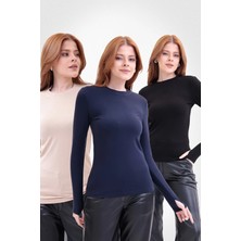 Yade Fashion Parmak Detaylı Bisiklet Yaka Body 3\'lü Set