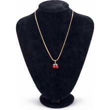 Pangu Gümüş Renk Kırmızı Kiraz Figürlü Çelik Kolye