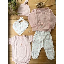 Moi Noi %100 Pamuk Müslin Yenidoğan Kız Bebek  5 'li Hastane Çıkışı-Pembe