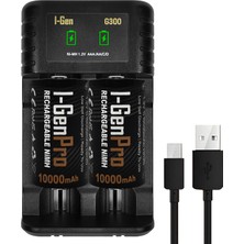 I-Gen Batteries G32D 2'li Aa/aaa/c/d Pil Şarj Aleti + 2 Adet Pro D 10.000 Mah 1.2V Ni-Mh Şarjlı D Büyük Boy Pilli Set