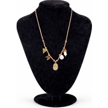 Pangu Doğal Taş ve Inci Detaylı Örgü Ip Charm Kolye