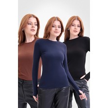 Yade Fashion Parmak Detaylı Bisiklet Yaka Body 3\'lü Set