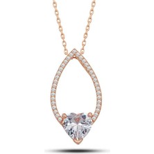 Özcömert Silver Gümüş Rose Kalp Beyaz Taşlı Damla Kadın Kolye